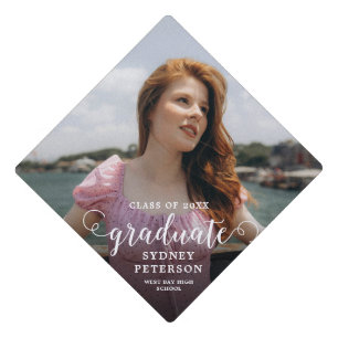 Elegant Script Graduate Photo Modern Graduation Cap Topper