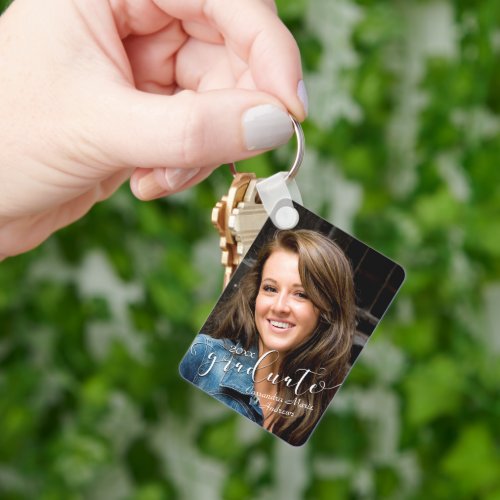 Elegant Script Graduate Photo Personalized Keychain