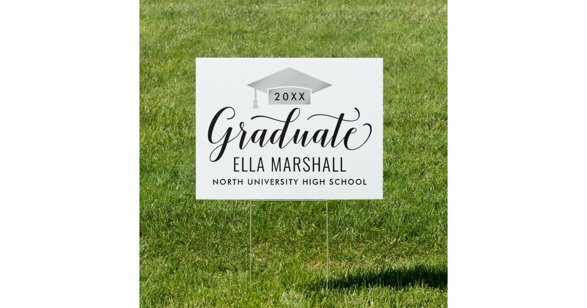 Elegant Script Graduate Silver Custom Graduation Sign | Zazzle