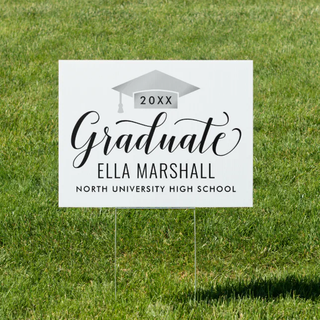 Large Sign Graduate Elegant Script Graduate Silver Custom Graduation Sign | Zazzle