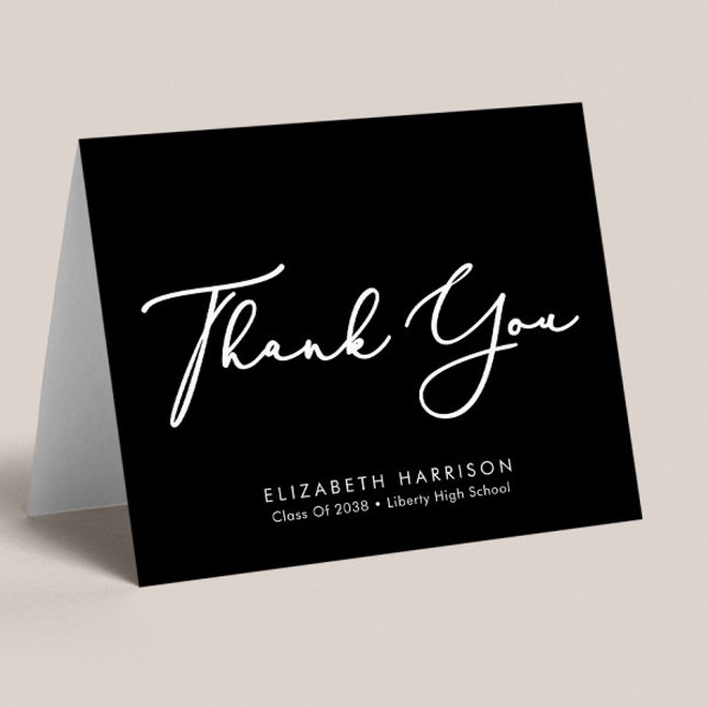 Elegant Script Graduation Black Letterpress Thank You Card (Creator Uploaded)