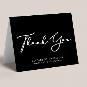 Elegant Script Graduation Black Thank You Card