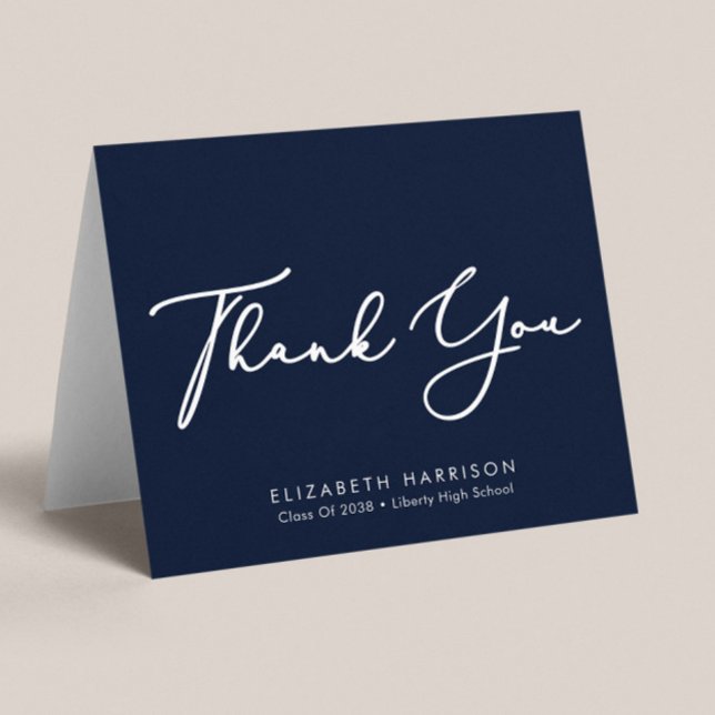 Elegant Script Graduation Blue Letterpress Thank You Card (Creator Uploaded)