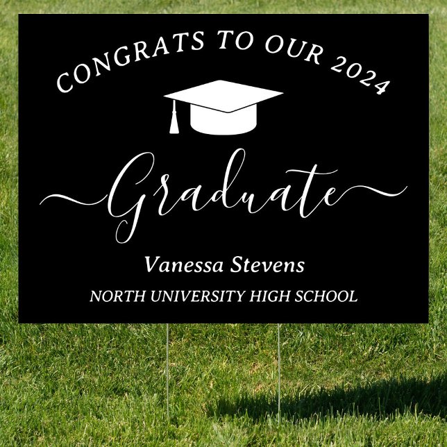 Elegant Script Graduation Congrats Modern Black Sign (Creator Uploaded)