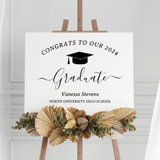 Elegant Script Graduation Congrats Modern White Poster