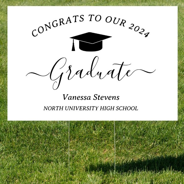 Elegant Script Graduation Congrats Modern White Sign (Creator Uploaded)