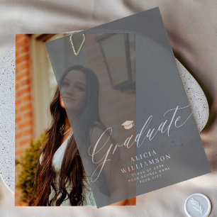 Elegant script graduation dark vellum announcement