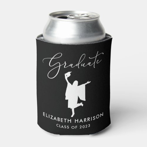 Elegant Script Graduation Party Black Can Cooler