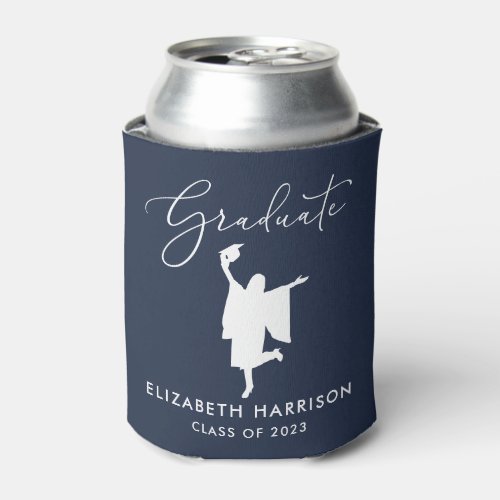 Elegant Script Graduation Party Blue Can Cooler