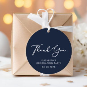 Elegant Script Graduation Party Blue Thank You Favor Tags