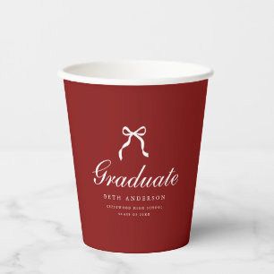 Elegant Script Graduation Party Red Coquette Bow Paper Cups