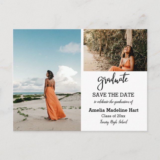 Elegant Script Graduation Party | Save The Date  Announcement Postcard (Front)