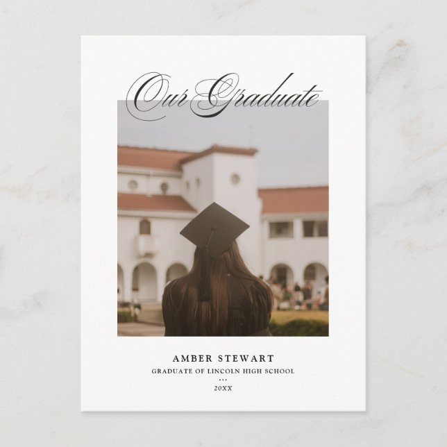 Elegant Script Graduation Photo Card | Annoucement (Front)