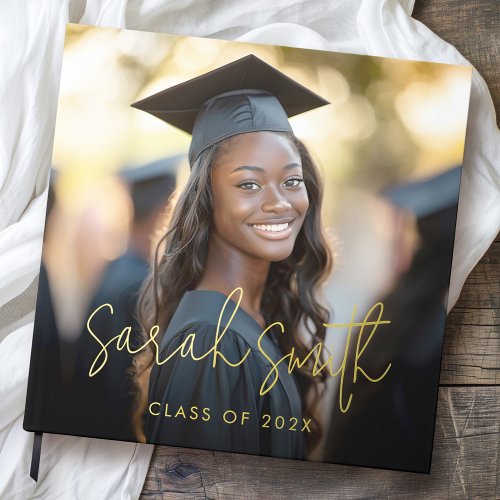 Elegant script graduation photo graduate name foil guest book 