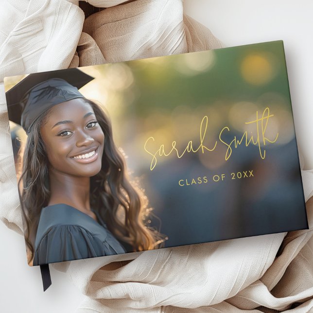 Elegant script graduation photo graduate name foil guest book  (Elegant script graduation photo graduate name guest book)