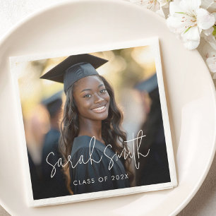 Elegant script graduation photo graduate name napkins
