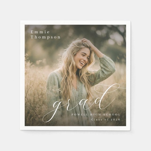 Elegant Script Graduation Photo Napkins (Front)