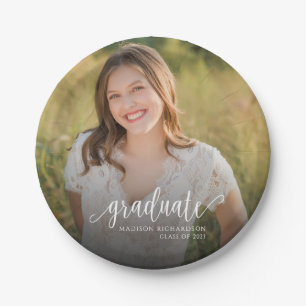 Elegant Script Graduation Photo Paper Plates