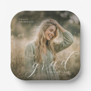 Elegant Script Graduation Photo Paper Plates