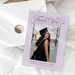 Elegant Script Graduation Photo Purple Thank You Card
