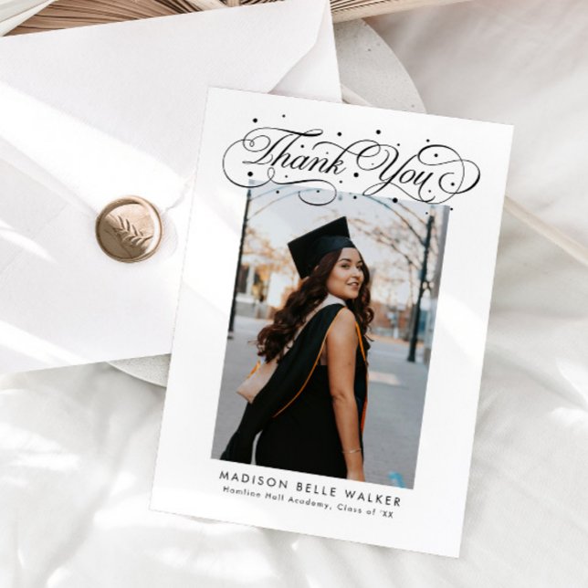 Elegant Script Graduation Photo Thank You Card (Creator Uploaded)
