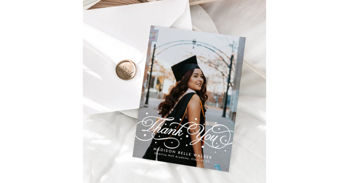 Elegant Script Graduation Photo Thank You Card | Zazzle