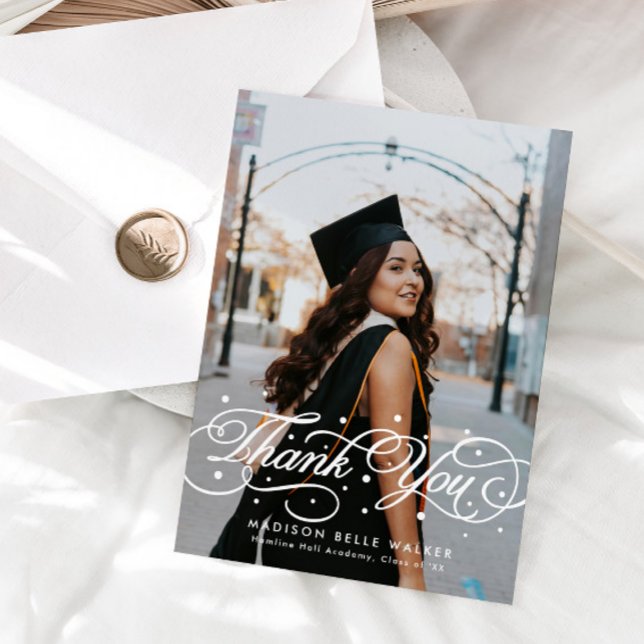 Elegant Script Graduation Photo Thank You Card (Creator Uploaded)