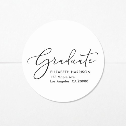Elegant Script Graduation Return Address Classic Round Sticker