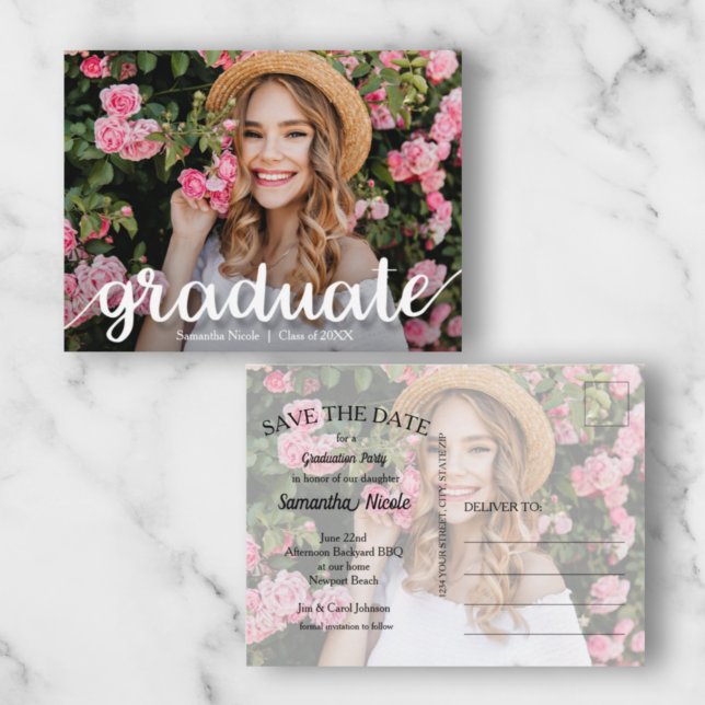 Elegant Script Graduation SAVE THE DATE Postcard (Creator Uploaded)