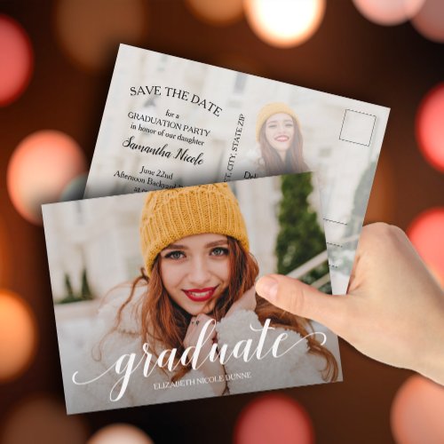 Elegant Script Graduation SAVE THE DATE Postcard