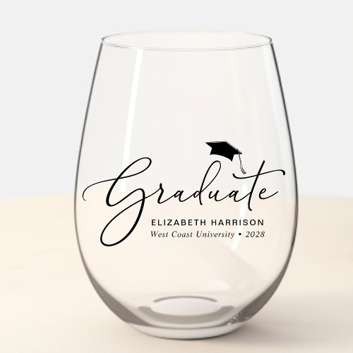 Elegant Script Graduation Stemless Wine Glass