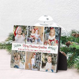 Elegant Script Grandma Christmas 6 Photo Collage Plaque