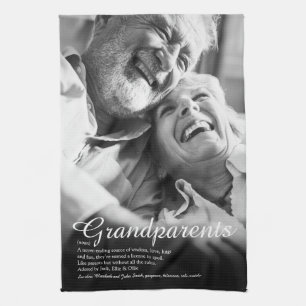 Elegant Script Grandparents Fun Definition Photo Kitchen Towel