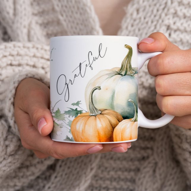 Elegant Script Grateful Rustic Pumpkin Mug (An elegant script grateful rustic fall pumpkin nug.)