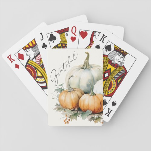 Elegant Script Grateful Rustic Pumpkin Poker Cards