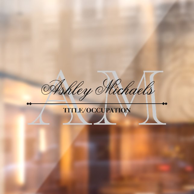 Elegant Script Gray 2 Initial Monogram Name Title Window Cling (Sheet 2)