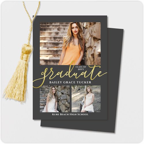 Elegant Script Gray 3_Photo Collage Graduation Announcement