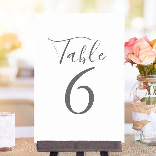 Elegant Script Gray And White Table Numbers