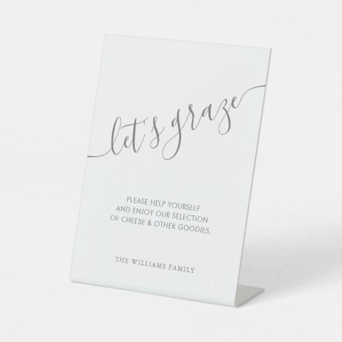 Elegant Script Gray Grazing Table Wedding   Pedestal Sign