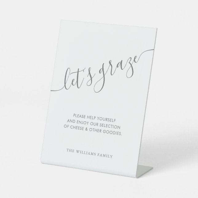 Elegant Script Gray Grazing Table Wedding   Pedestal Sign (Front)