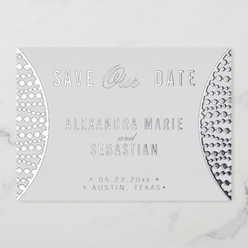 Elegant Script Gray Pearls Save the Date Silver Foil Invitation