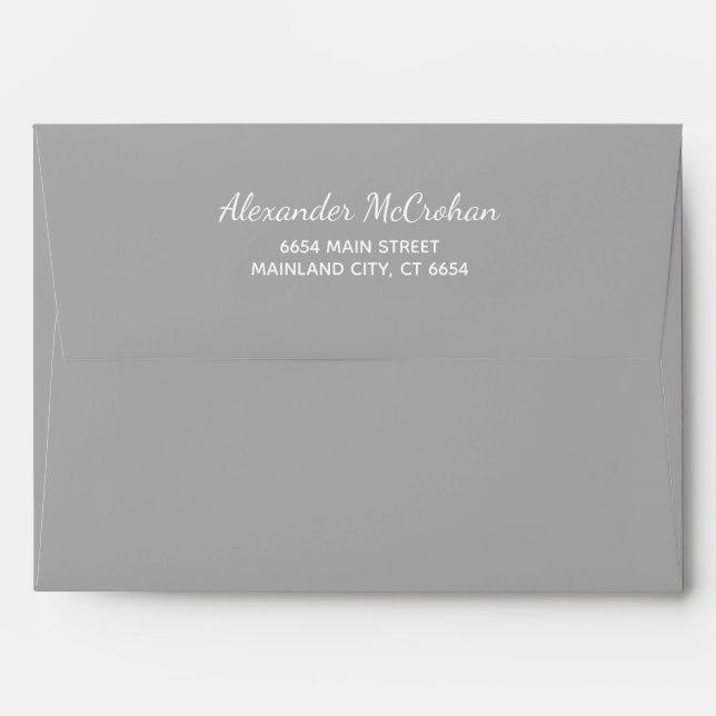 Elegant Script Gray Return Address Mailing Envelope (Back (Top Flap))