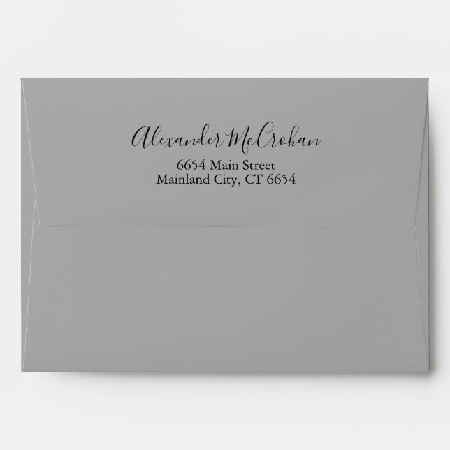 Elegant Script Gray Return Address Mailing Envelope (Back (Top Flap))