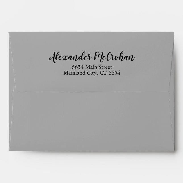 Elegant Script Gray Return Address Mailing Envelope (Back (Top Flap))
