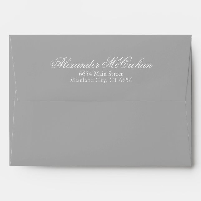 Elegant Script Gray Return Address Mailing Envelope (Back (Top Flap))