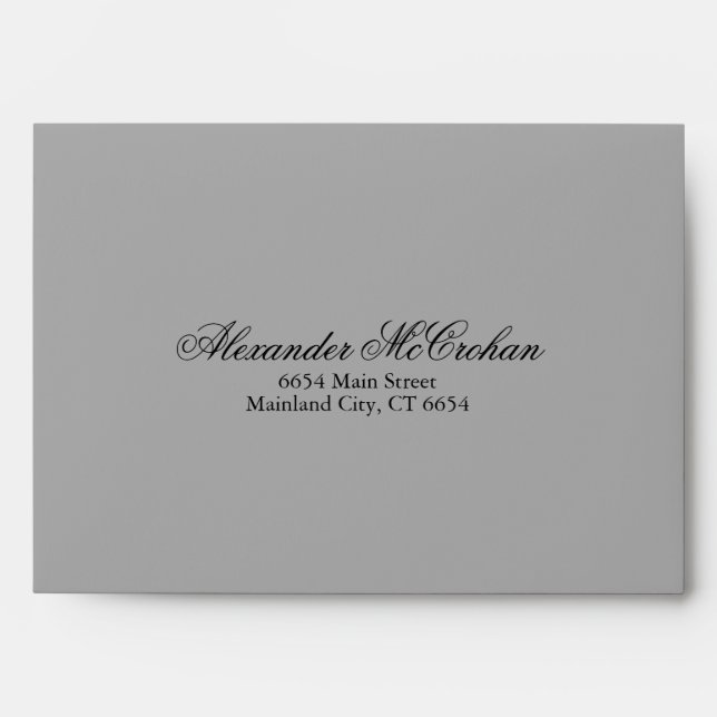 Elegant Script Gray Return Address Mailing Envelope (Front)