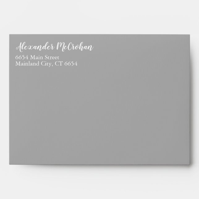 Elegant Script Gray Return Address Mailing Envelope (Front)