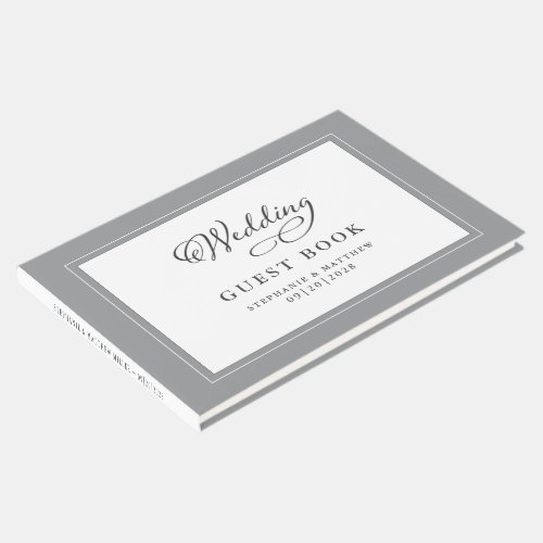 Elegant Script Gray Wedding Guestbook Chic Border