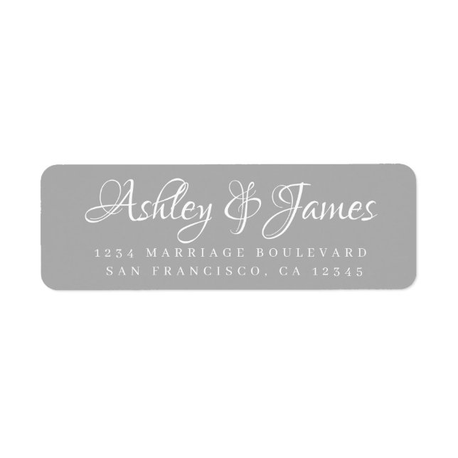 Elegant Script Gray Wedding Return Address Label (Front)