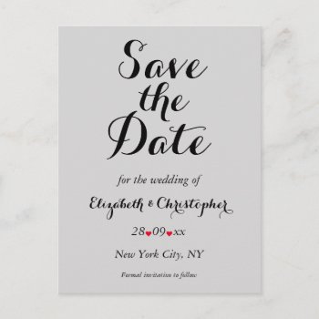 Elegant Script Gray Wedding Save The Date Postcard by iCoolCreate at Zazzle
